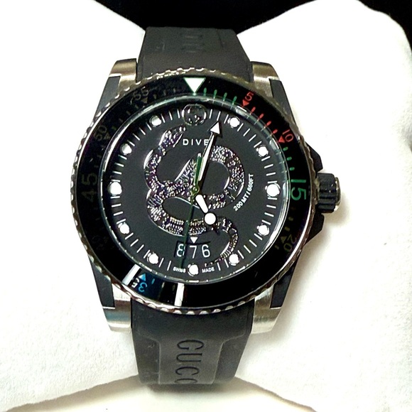 Gucci Other - GUCCI Dive Dragon Date Designer Sports Mens Black Dial Watch